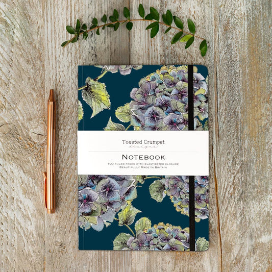 Hydrangea (Noir) A5 Lined Notebook
