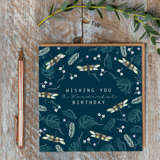 Wishing You a Wonderful Birthday (Dragonflies Noir) Card (Cello-Free)