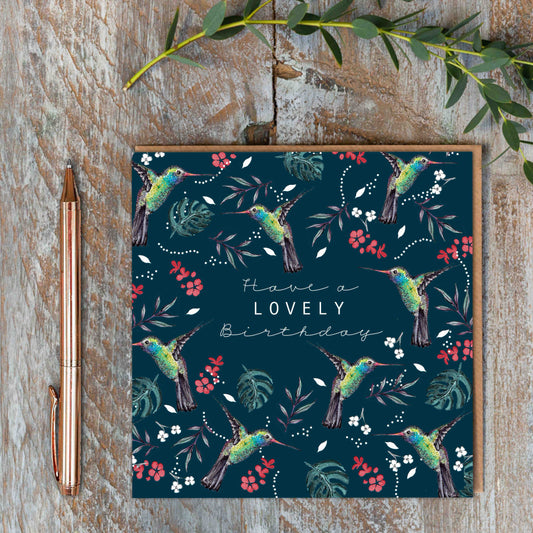 Have a Lovely Birthday (Hummingbirds Noir) Card (Cello-Free)