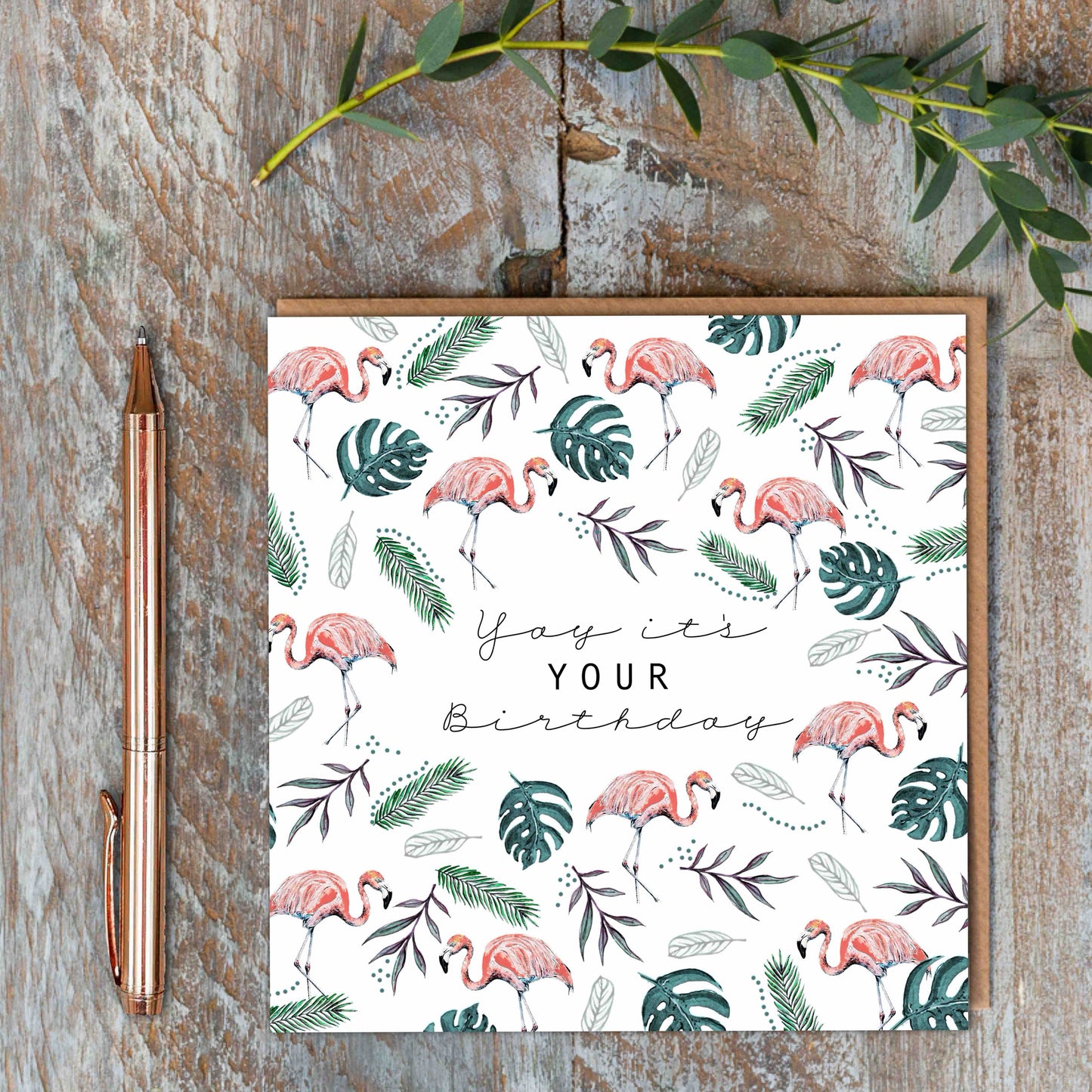 Yay it's Your Birthday (Flamingos Pure) Card (Cello-Free)