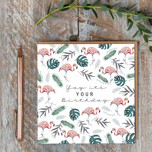 Yay it's Your Birthday (Flamingos Pure) Card (Cello-Free)