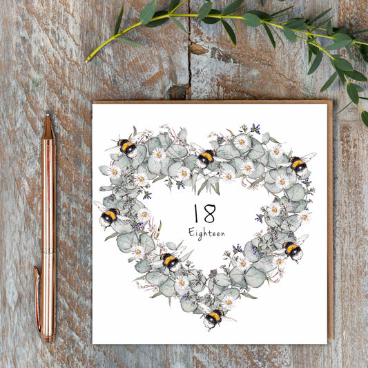 Eighteen (Bees & Eucalyptus) Card (Cello-Free)