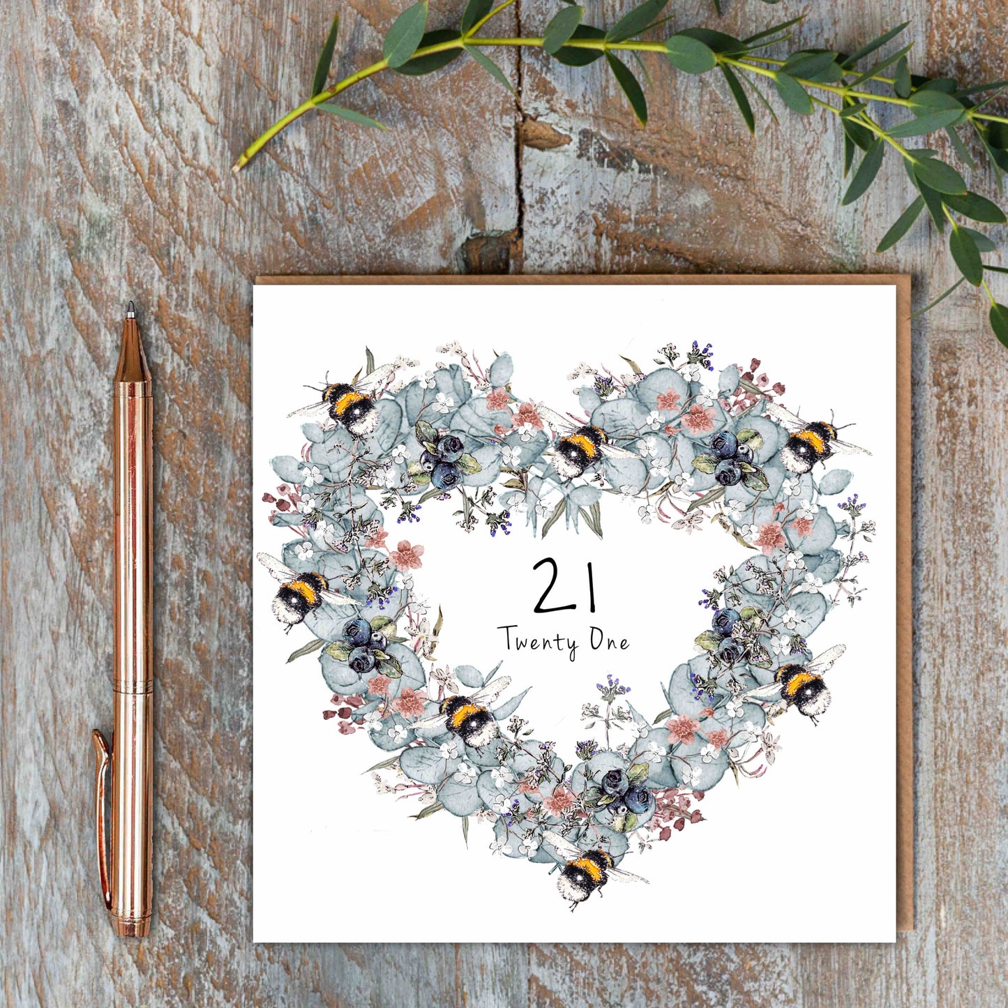 Twenty One (Bees & Eucalyptus) Card (Cello-Free)
