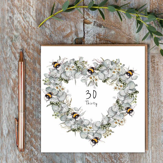 Thirty (Bees & Eucalyptus) Card (Cello-Free)