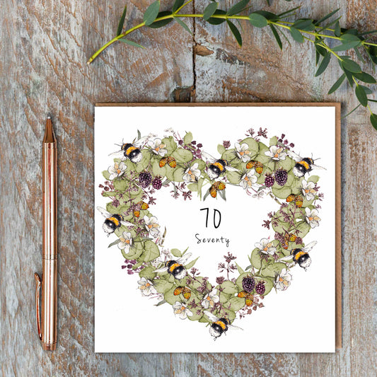 Seventy (Bees & Eucalyptus) Card (Cello-Free)