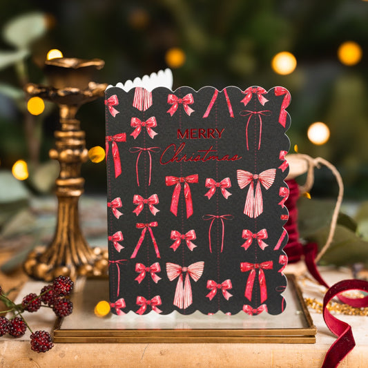 Merry Christmas Card (Bows Noir) (Cello-Free) (available for dispatch from August 2025)