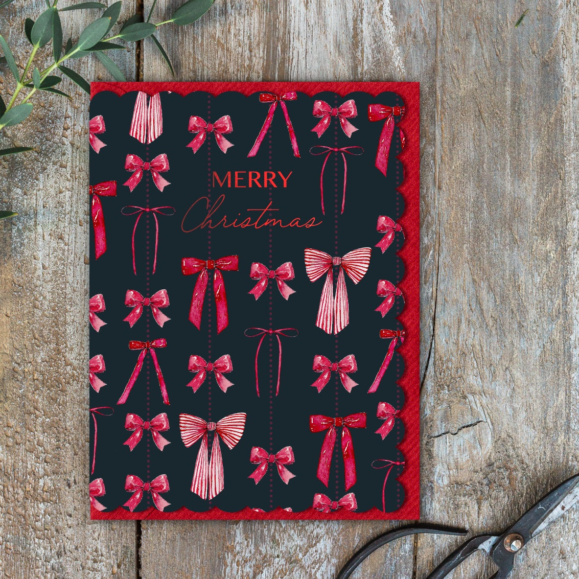 Merry Christmas Card (Bows Noir) (Cello-Free) (available for dispatch from August 2025)