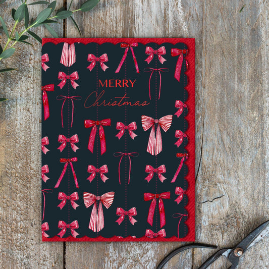 Merry Christmas Card (Bows Noir) (Cello-Free) (available for dispatch from August 2025)