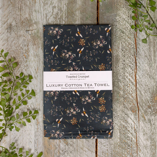 Bee & Honeysuckle (Noir) Tea Towel