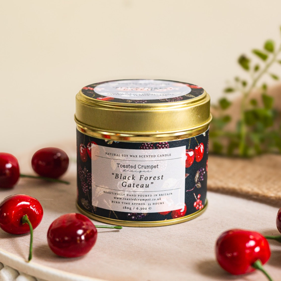 Black Forest Gateau Candle in a Matt Gold Tin