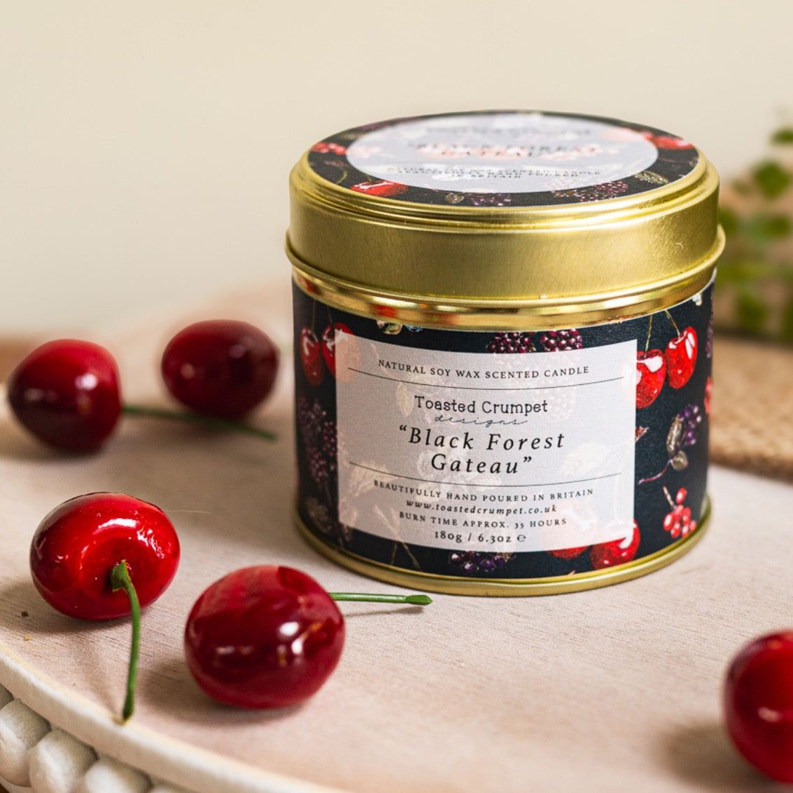 Black Forest Gateau Candle in a Matt Gold Tin