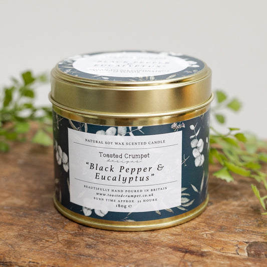 Black Pepper & Eucalyptus Candle in a Matt Gold Tin