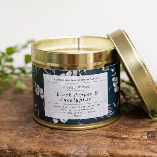 Black Pepper & Eucalyptus Candle in a Matt Gold Tin