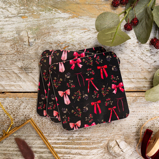 Bows & Berries (Noir) Set of 4 Coasters (available for dispatch from August 2025)