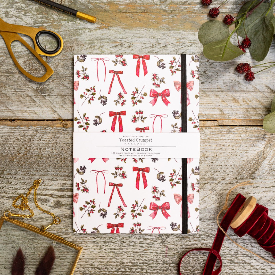 Bow & Berries (Pure) A5 Lined Notebook (available for dispatch from August 2025)