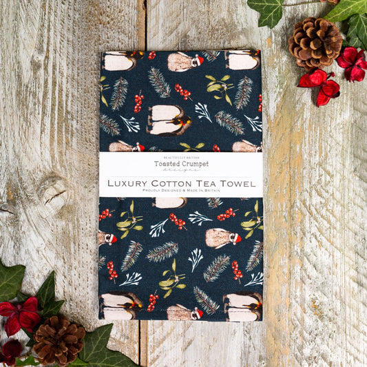 Christmas Penguins (Noir) Tea Towel