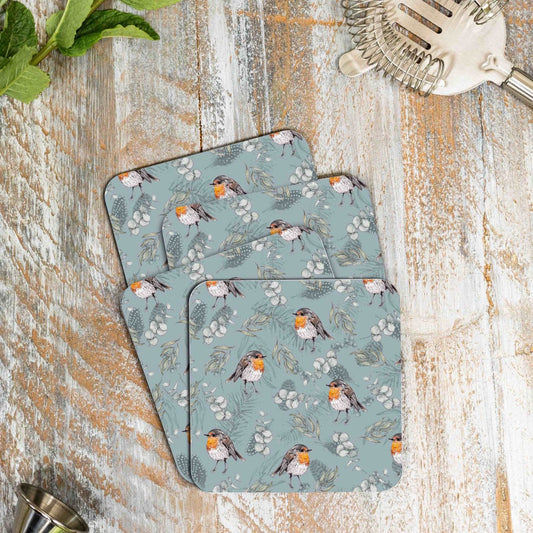 Robin & Eucalyptus (Blue) Set of 4 Coasters