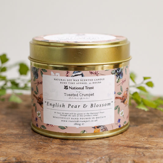 English Pear & Blossom Candle in a Matt Gold Tin