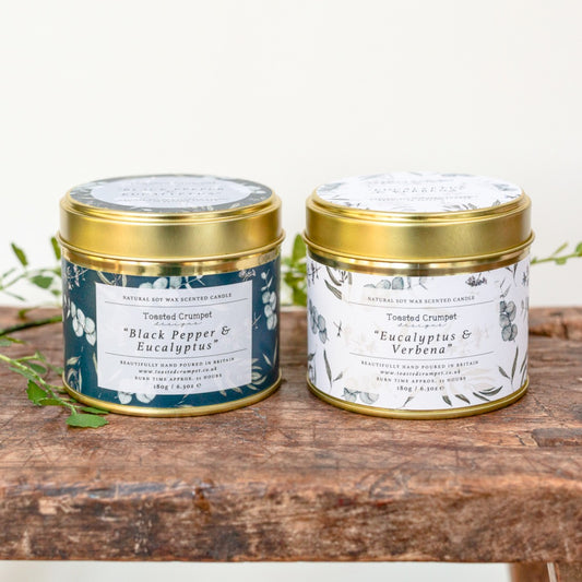 Eucalyptus & Verbena Candle in a Matt Gold Tin