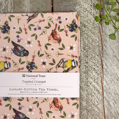 Garden Birds (Pink Blush) Tea Towel
