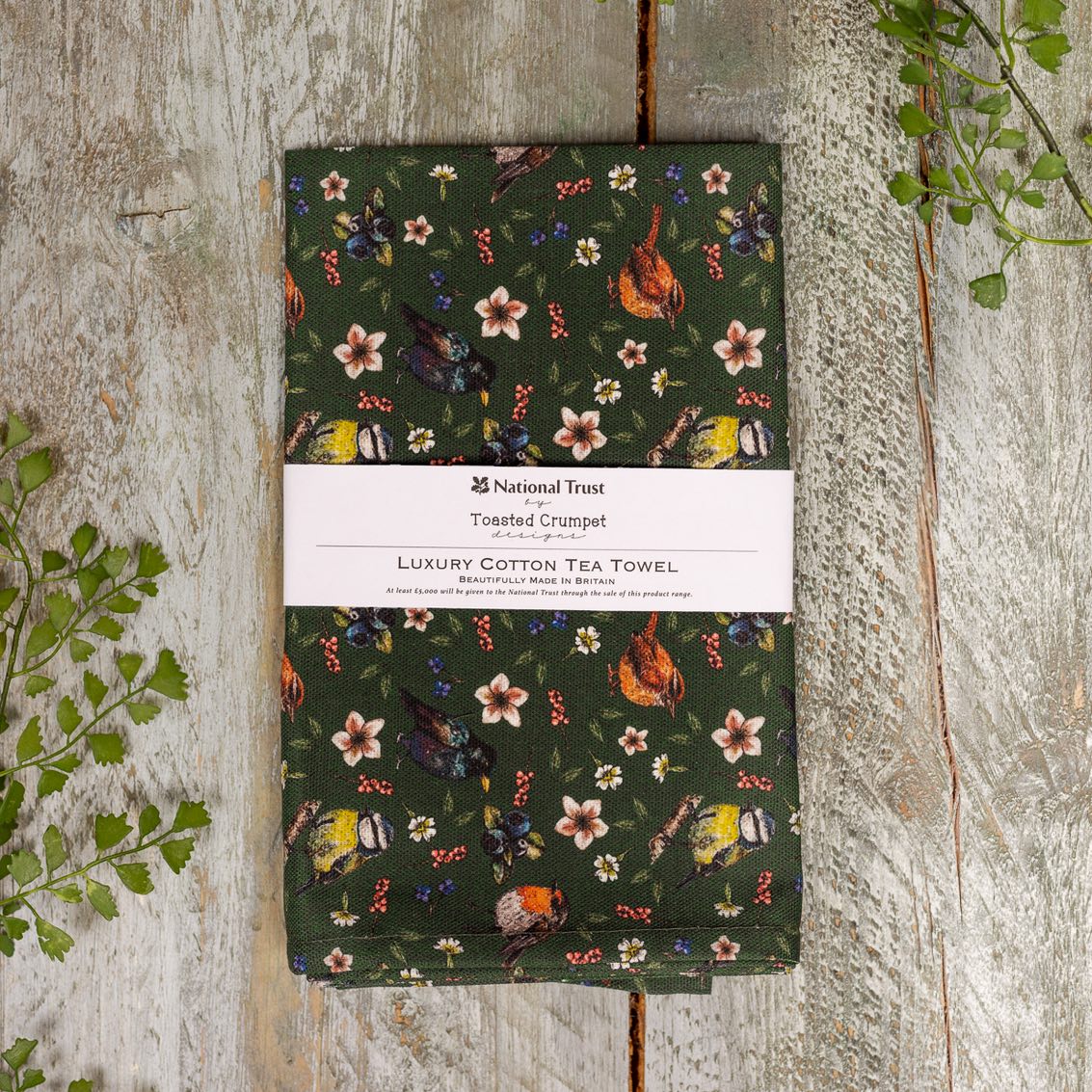 Garden Birds (Forest Green) Tea Towel