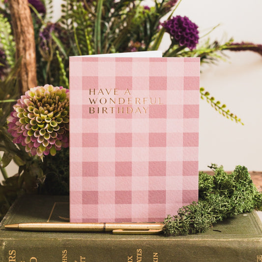 NEW! Wonderful Birthday (Blush Check) Card (Cello-Free)