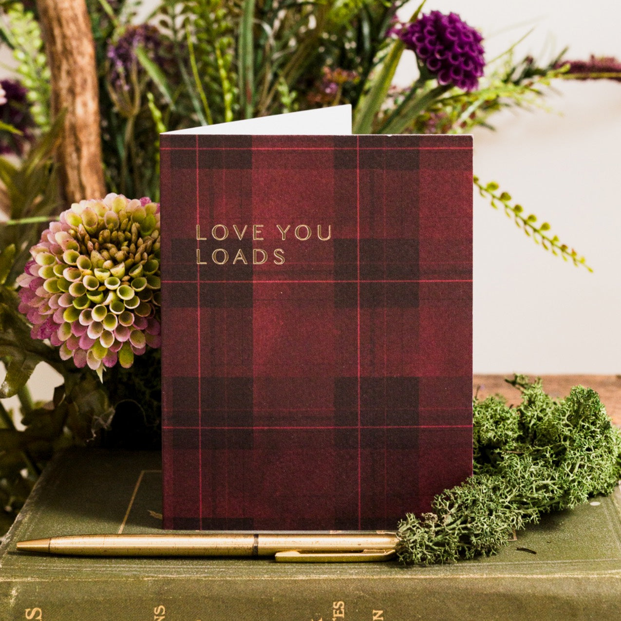 NEW! Love You Loads (Deep Red Tartan) Card (Cello-Free)
