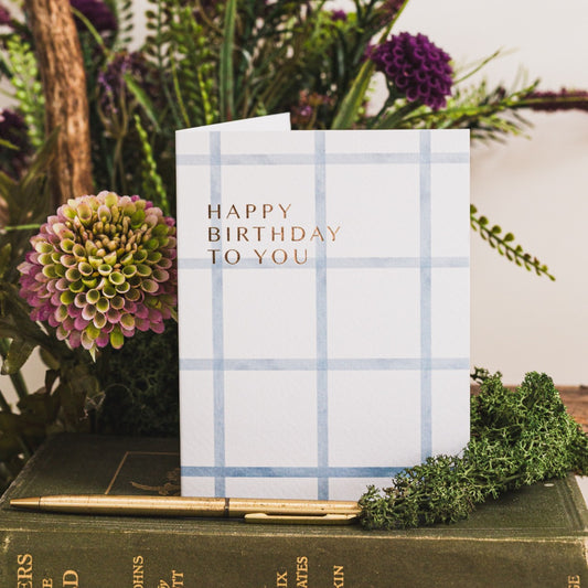 NEW! Happy Birthday to You (Blue Grid) Card (Cello-Free)