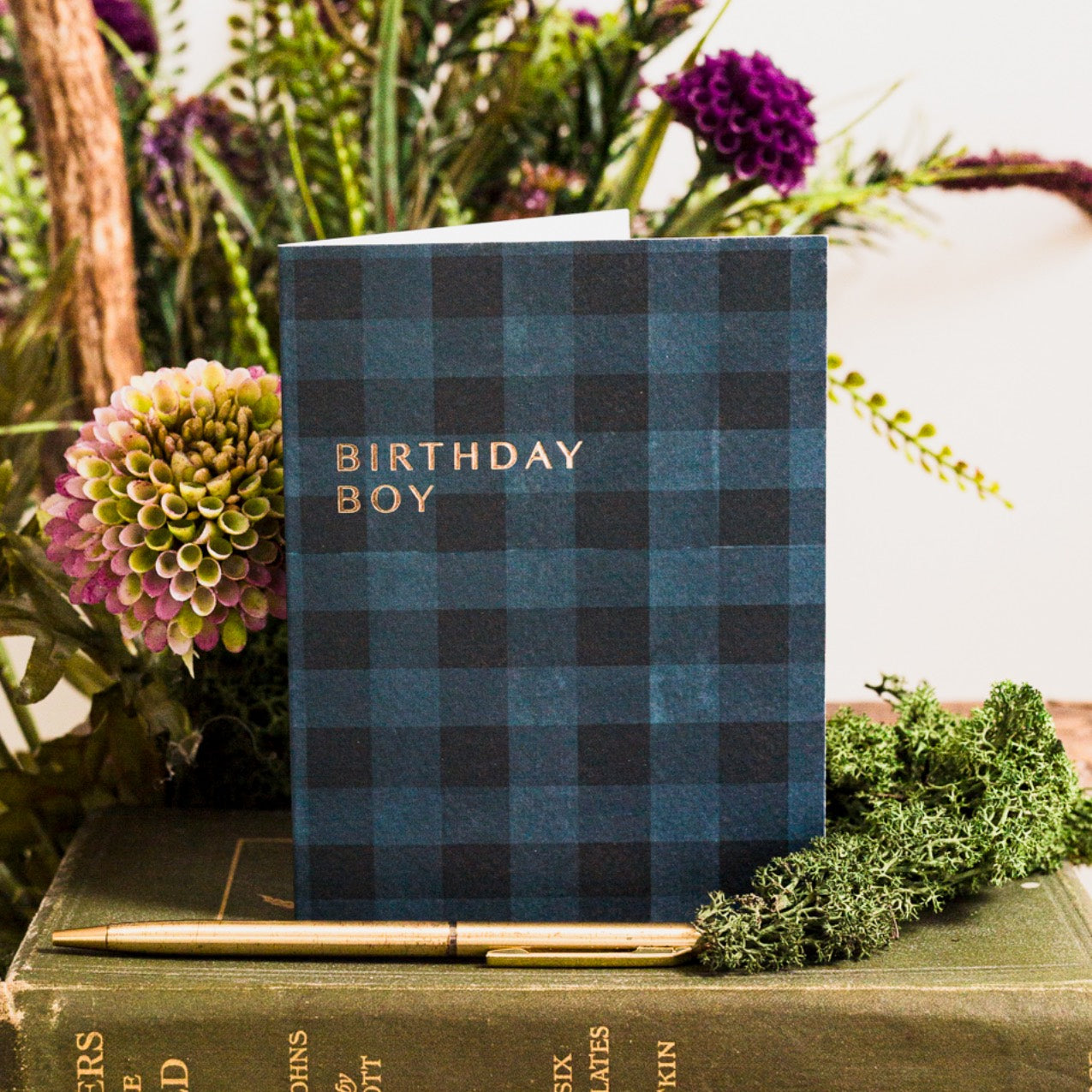 NEW! Birthday Boy (Midnight Blue Check) Card (Cello-Free)