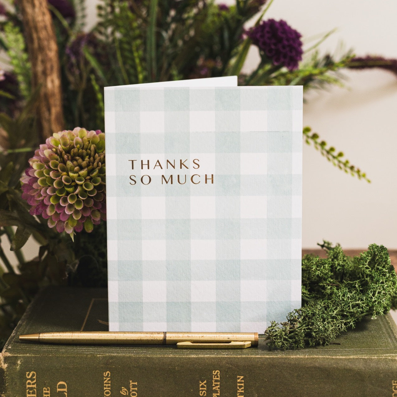 NEW! Thanks So Much (Aqua & White Check) Card (Cello-Free)
