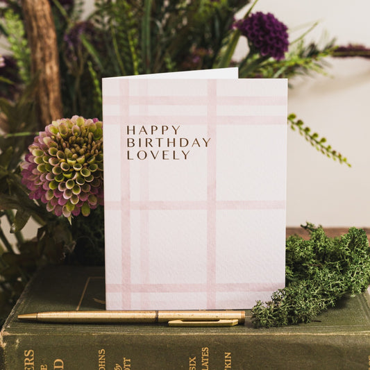 NEW! Happy Birthday Lovely (Pink Grid) Card (Cello-Free)