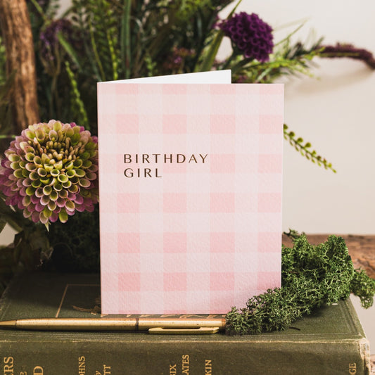 NEW! Birthday Girl (Pink Check) Card (Cello-Free)