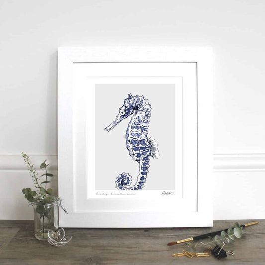 Inky Seahorse 10x12" Mounted Fine Art Print
