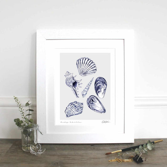 Inky Shells 10x12" Mounted Fine Art Print