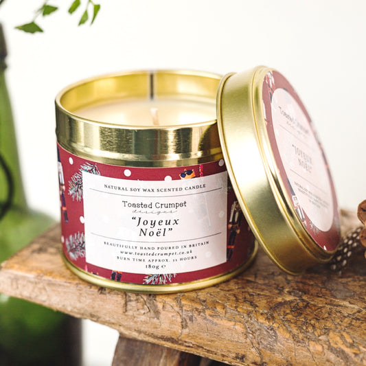Joyeux Noel Candle in a Matt Gold Tin