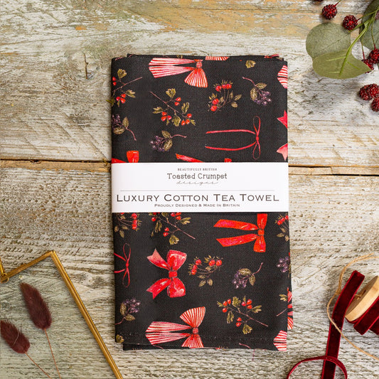 Bows & Berries (Noir) Tea Towel (available for dispatch from August 2025)