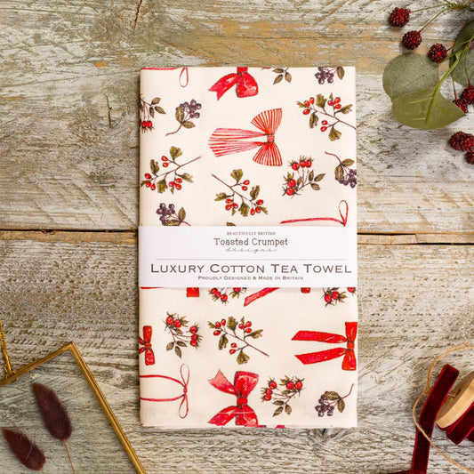 Bows & Berries (Pure) Tea Towel (available for dispatch from August 2025)
