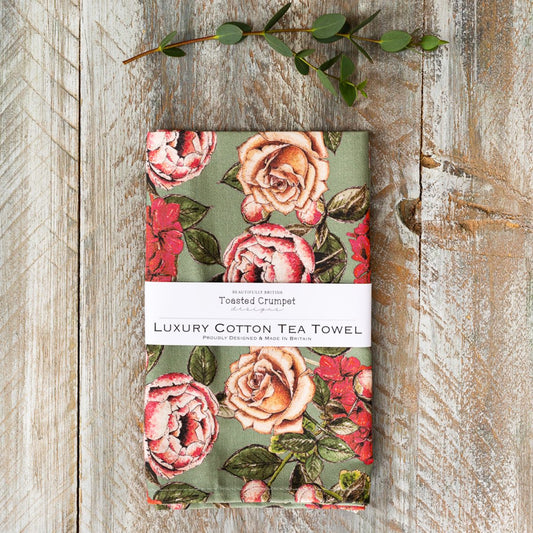 In Full Bloom (Vintage Green)Tea Towel