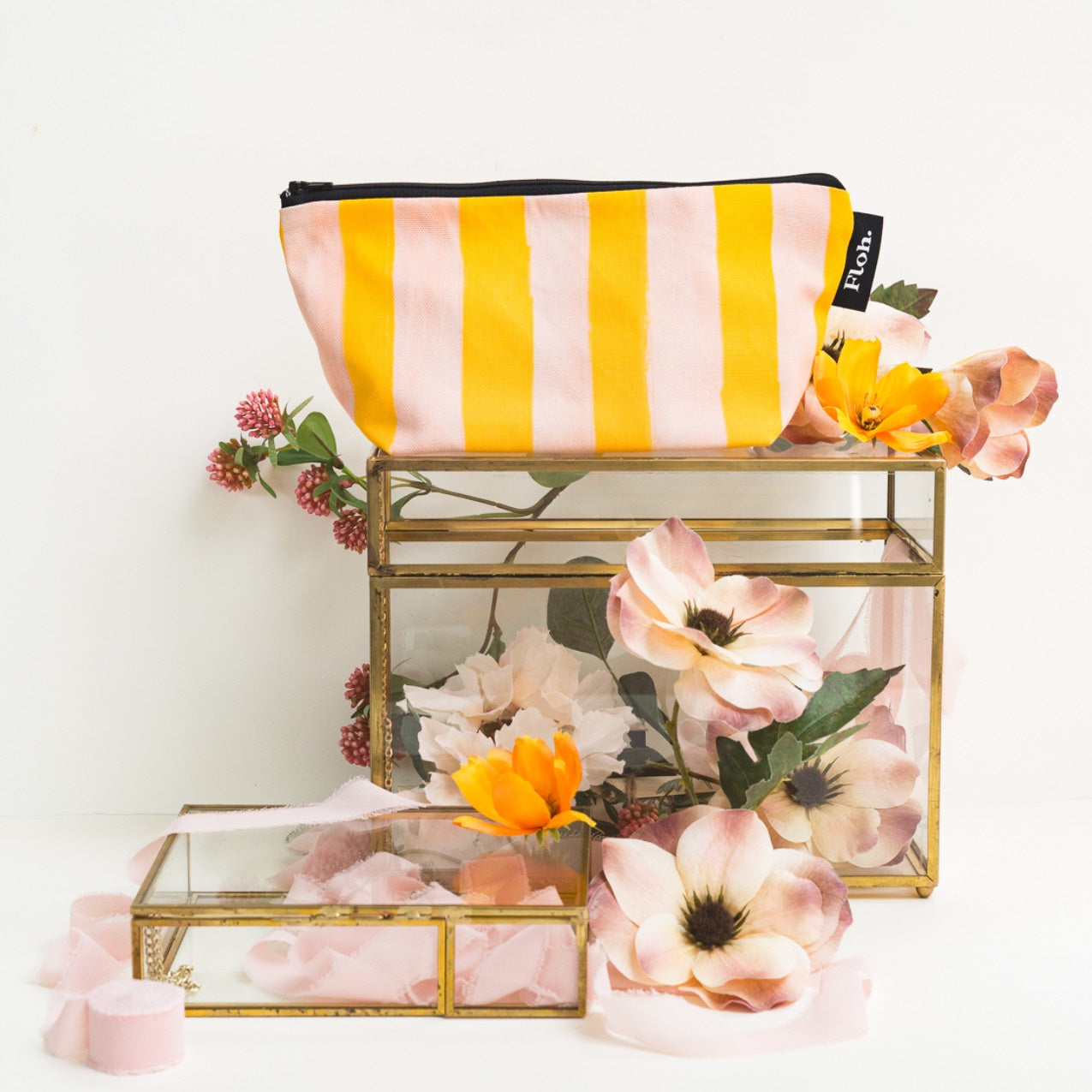 NEW! Peach & Mango (Stripes) Makeup Bag