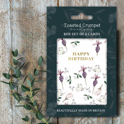 Happy Birthday (Lavender & White Butterflies) Set of 6 Cards