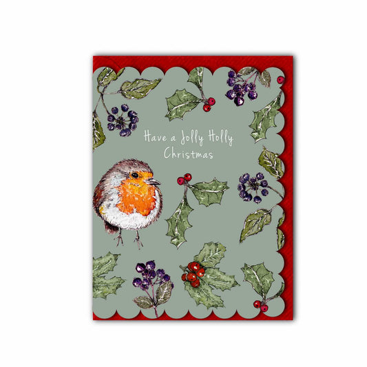 NEW! Jolly Holly Christmas (Sage Green) Card (Cello-Free) (available for dispatch from August 2026)