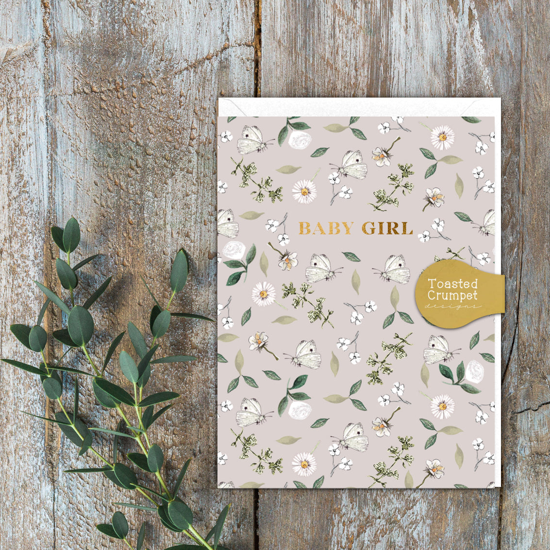 Baby Girl (White Butterflies) Card (Cello-Free)