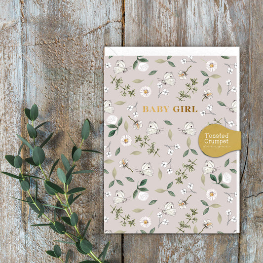 Baby Girl (White Butterflies) Card (Cello-Free)