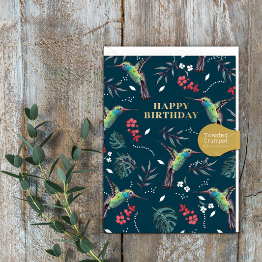 Happy Birthday (Hummingbird) Card (Cello-Free)
