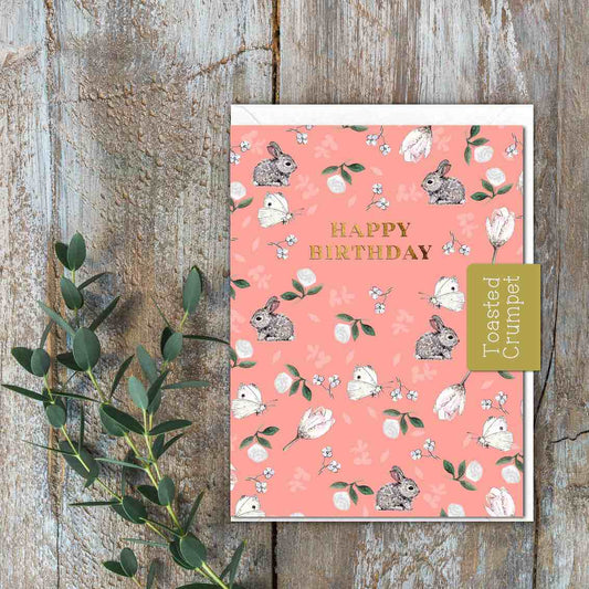 Happy Birthday (Bunnies & Butterflies) Card (Cello-Free)