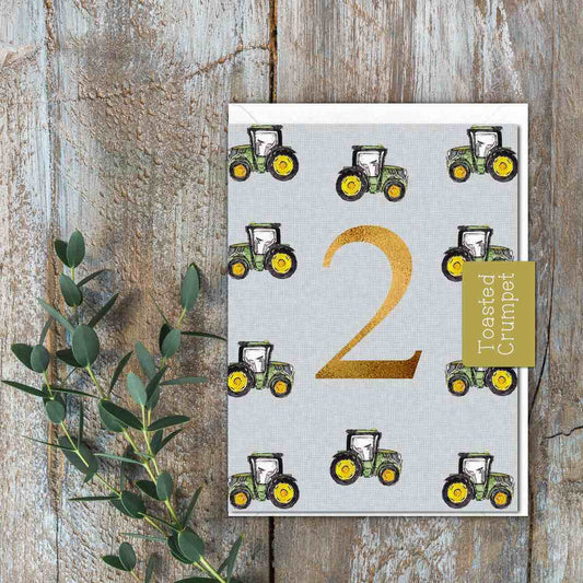 "Two" Birthday Milestone (Tractors) Card (Cello-Free)
