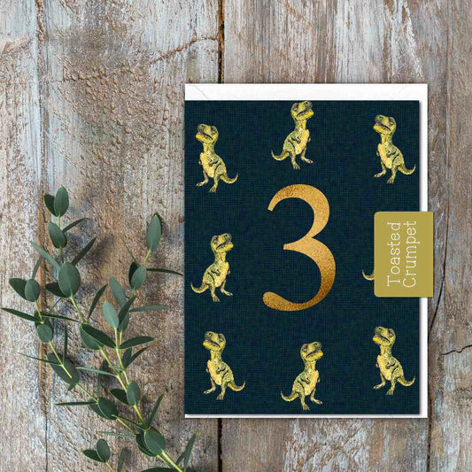 "Three" Birthday Milestone (Dinosaur) Card (Cello-Free)