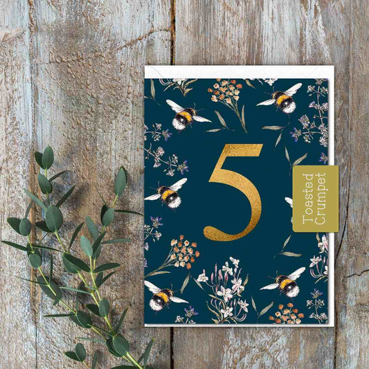 "Five" Birthday Milestone (Bees) Card (Cello-Free)