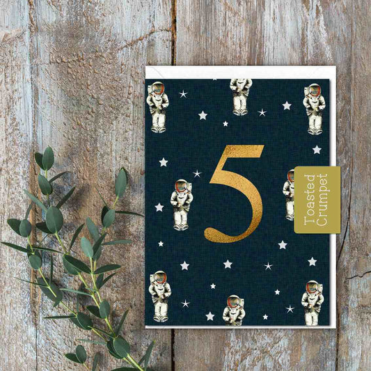"Five" Birthday Milestone (Spaceman) Card (Cello-Free)