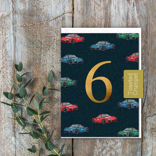 "Six" Birthday Milestone (Cars) Card (Cello-Free)